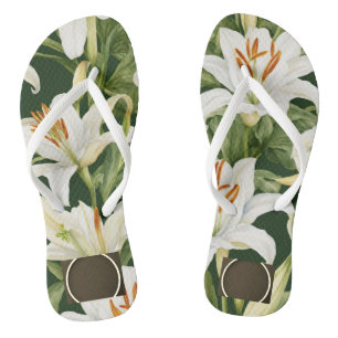 "Lily Bloom: White Floral Slim Strap logo space Thongs