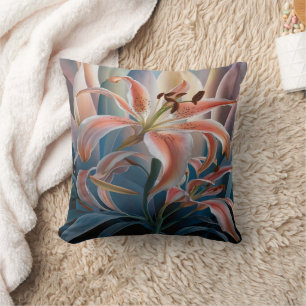 Lily Blooming Among Colourful Leaves at Dusk Cushion