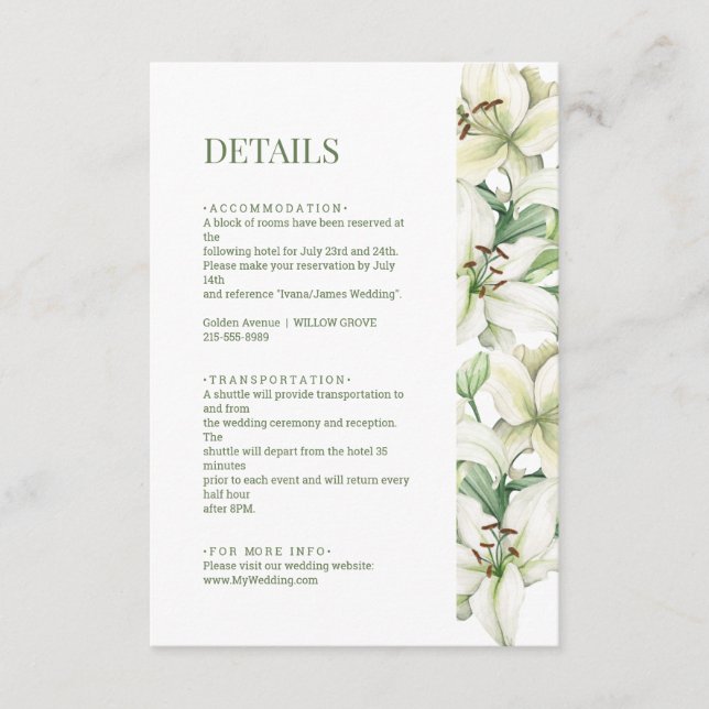 LILY Blossom Elegance Wedding Details Enclosure Card (Front)