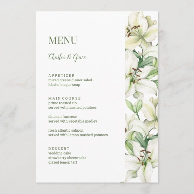 LILY Blossom Elegance Wedding Menu (Front)
