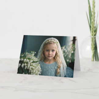 Lily Blue Blonde Girl in Veil Thank You Card