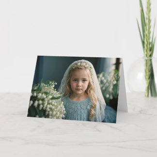 Lily Blue Blonde Girl in Veil Thank You Card