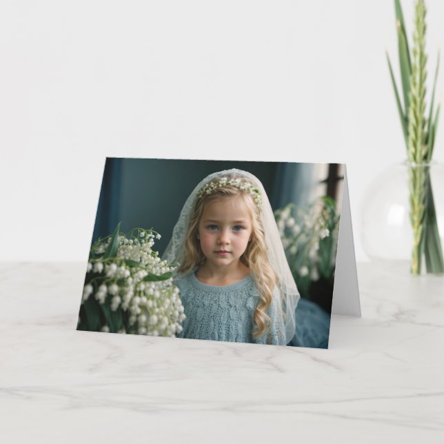 Lily Blue Blonde Girl in Veil Thank You Card (Front)