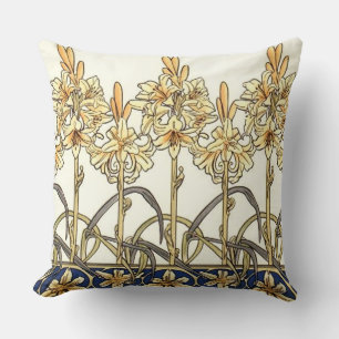 Lily Border by Alphonse Mucha Cushion