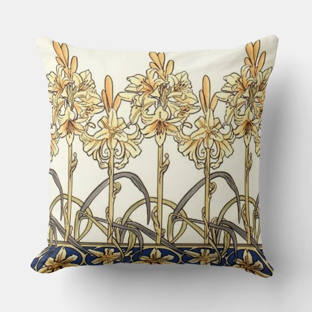 Lily Border by Alphonse Mucha Cushion (Front)