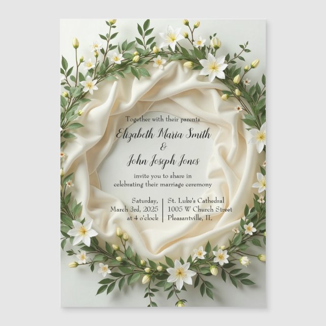 Lily Bridal Wreath Magnetic Invitation (Front)