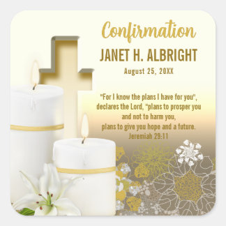 Lily Candle Cross Square Sticker