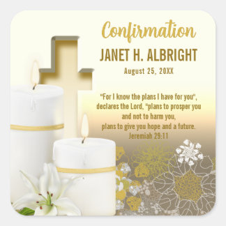 Lily Candle Cross Square Sticker