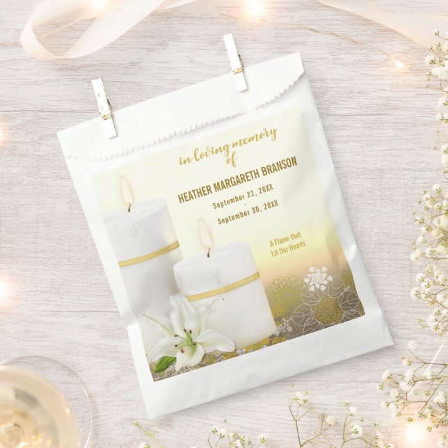 Lily Candle Funeral Memorial Favour Bag (Clipped)