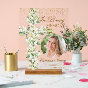 Lily Cross Celebration of Life Memorial Funeral Acrylic Sign