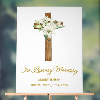 Lily cross Memorial Funeral Acrylic Sign