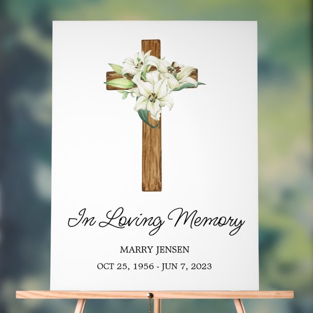 Lily cross Memorial Funeral Acrylic Sign (Neutral)