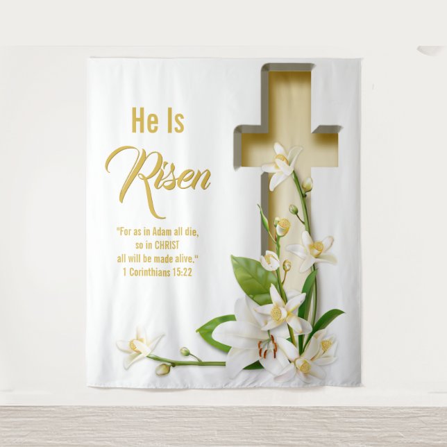 Lily Cross Scripture Easter Church Backdrop Tapestry (Front)