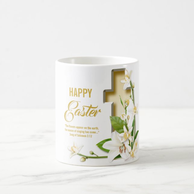 Lily Cross Scripture He Is Risen Coffee Mug (Center)