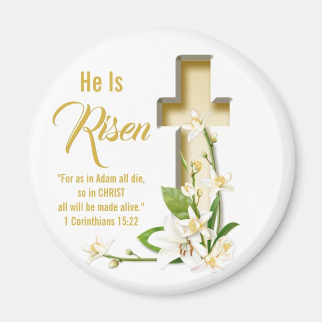 Lily Cross Scripture He Is Risen Magnet (Front)