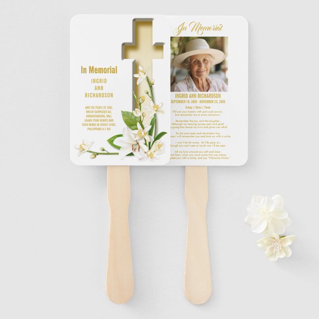 Lily Cross Scripture Memorial Hand Fan (Front and Back)