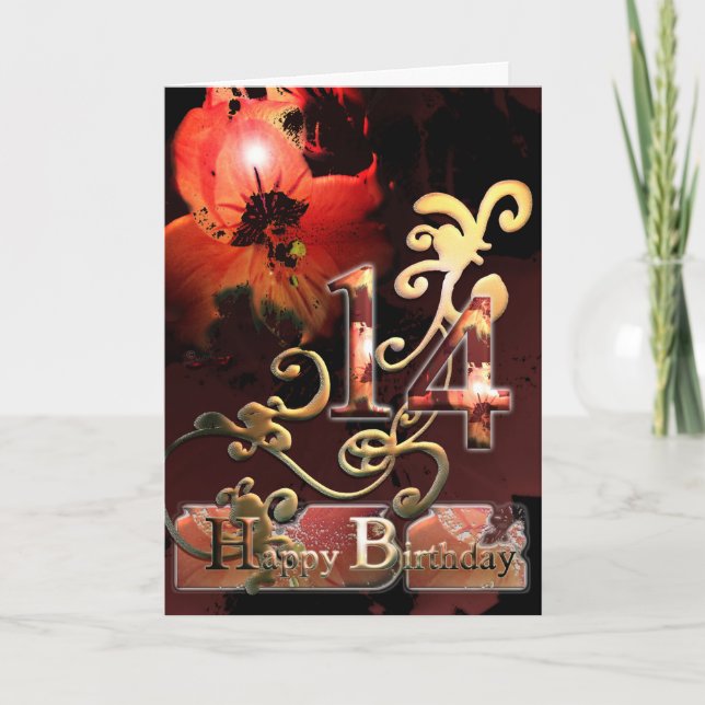 Lily Dream flower Happy 14th Birthday ornate Card (Front)