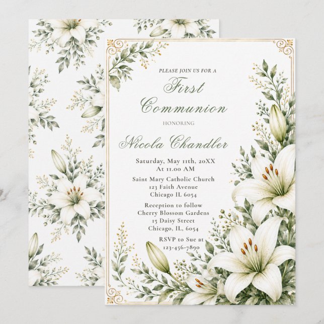 Lily First Communion Invitation (Front/Back)