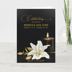 Lily Floral Black and Gold Funeral Program