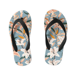 Lily Floral Blue Vintage Print Kid's Thongs