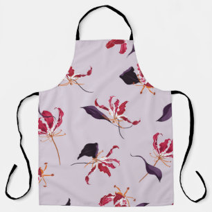 Lily floral hand drawn illustration pattern apron