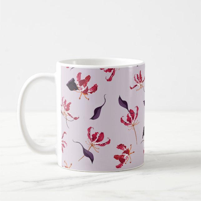 Lily floral hand drawn illustration pattern coffee mug (Left)