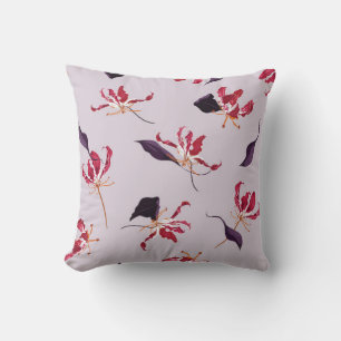 Lily floral hand drawn illustration pattern cushion