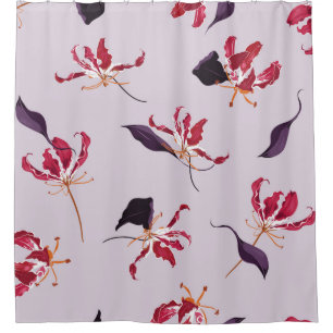 Lily floral hand drawn illustration pattern shower curtain