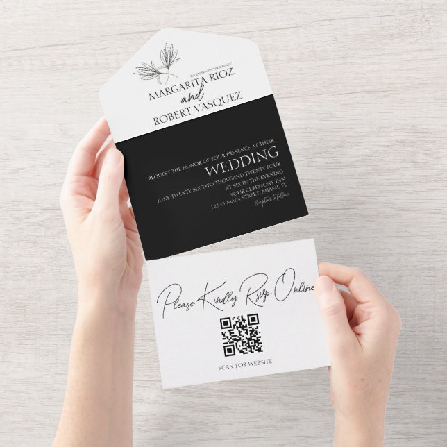 Lily Floral Hand Drawn  Script Wedding  All In One Invitation (Tearaway)