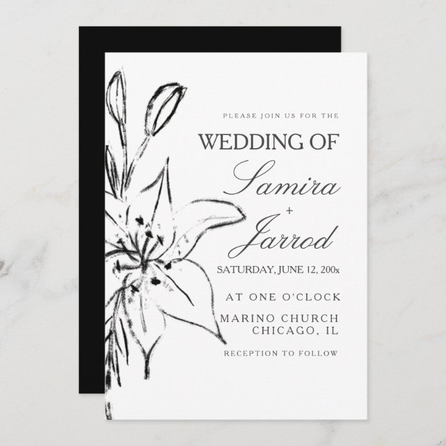 Lily Floral Line Art Ink Sketch Wedding (Front/Back)