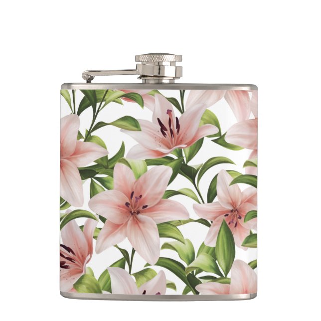 Lily Floral Pattern  Hip Flask (Front)