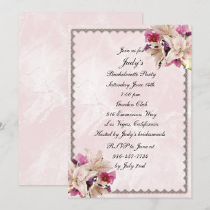 Lily Floral Pink Marble Wedding Bachelorette Party Invitation