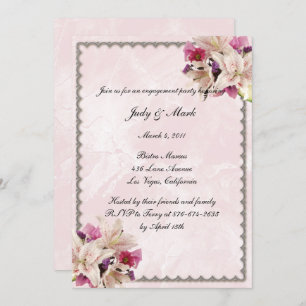 Lily Floral Pink Marble Wedding Engagement Party Invitation