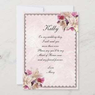 Lily Floral Pink Marble Wedding Maid Of Honour Invitation