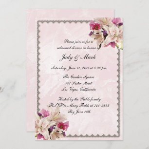 Lily Floral Pink Marble Wedding Rehearsal Dinner Invitation