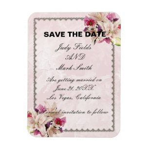 Lily Floral Pink Marble Wedding Save The Date Magnet
