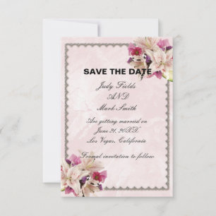 Lily Floral Pink Marble Wedding Save The Date RSVP Card