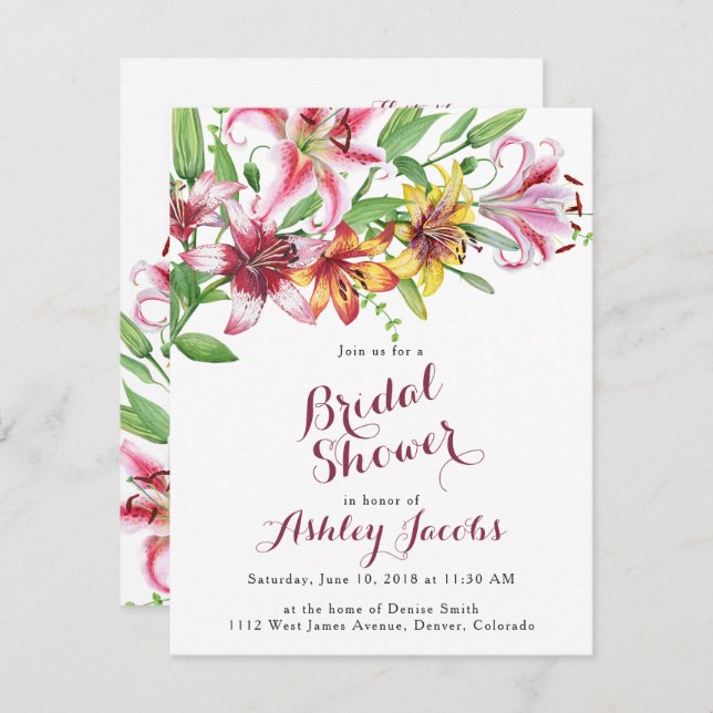 Lily Flower Bouquet Bridal Shower Invitation (Front/Back)