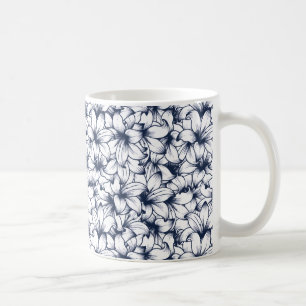 Lily Flower Ink Sketched Pattern Coffee Mug