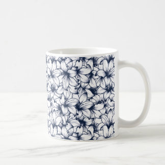 Lily Flower Ink Sketched Pattern Coffee Mug
