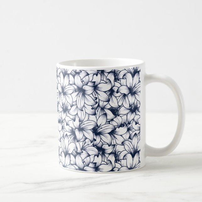 Lily Flower Ink Sketched Pattern Coffee Mug (Right)