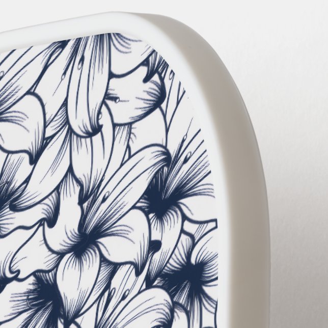 Lily Flower Ink Sketched Pattern Pickleball Paddle (Left Detail)