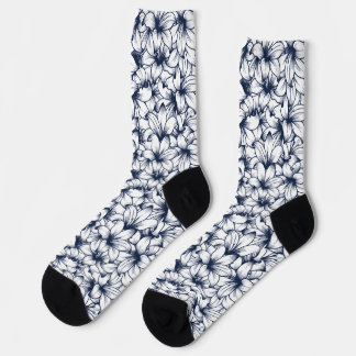 Lily Flower Ink Sketched Pattern Socks