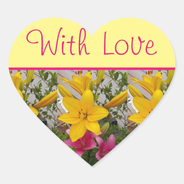 Lily Flower Red Yellow floral With Love Heart Sticker (Front)
