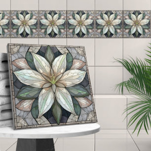 Lily flower stained glass mosaic ceramic tile
