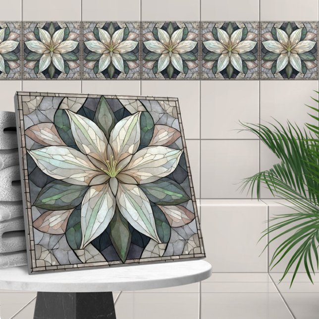 Lily flower stained glass mosaic ceramic tile (Creator Uploaded)