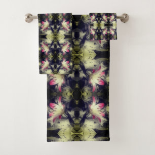 Lily Flowers Black And White Partial Abstract Bath Towel Set