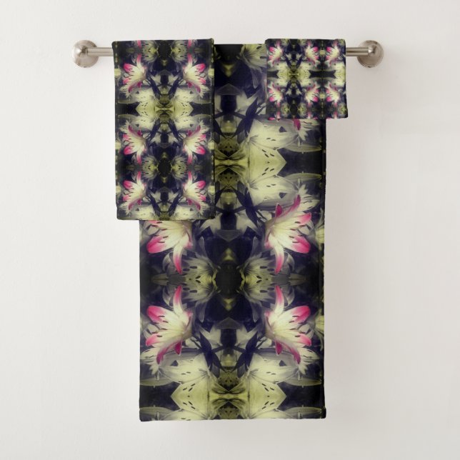 Lily Flowers Black And White Partial Abstract Bath Towel Set (Insitu)