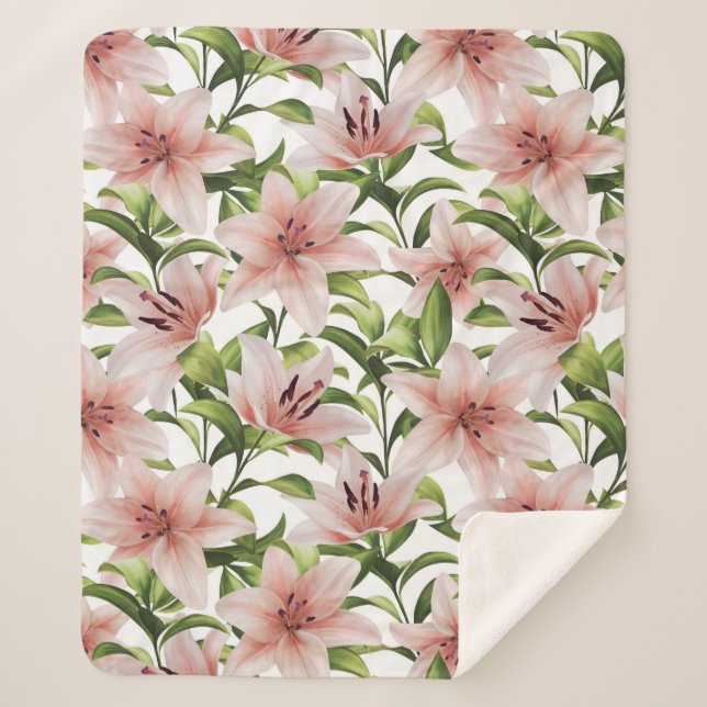 Lily flowers. Floral pattern Sherpa Blanket (Front)
