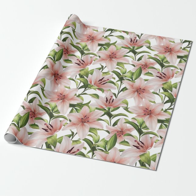 Lily flowers. Floral pattern Wrapping Paper (Unrolled)